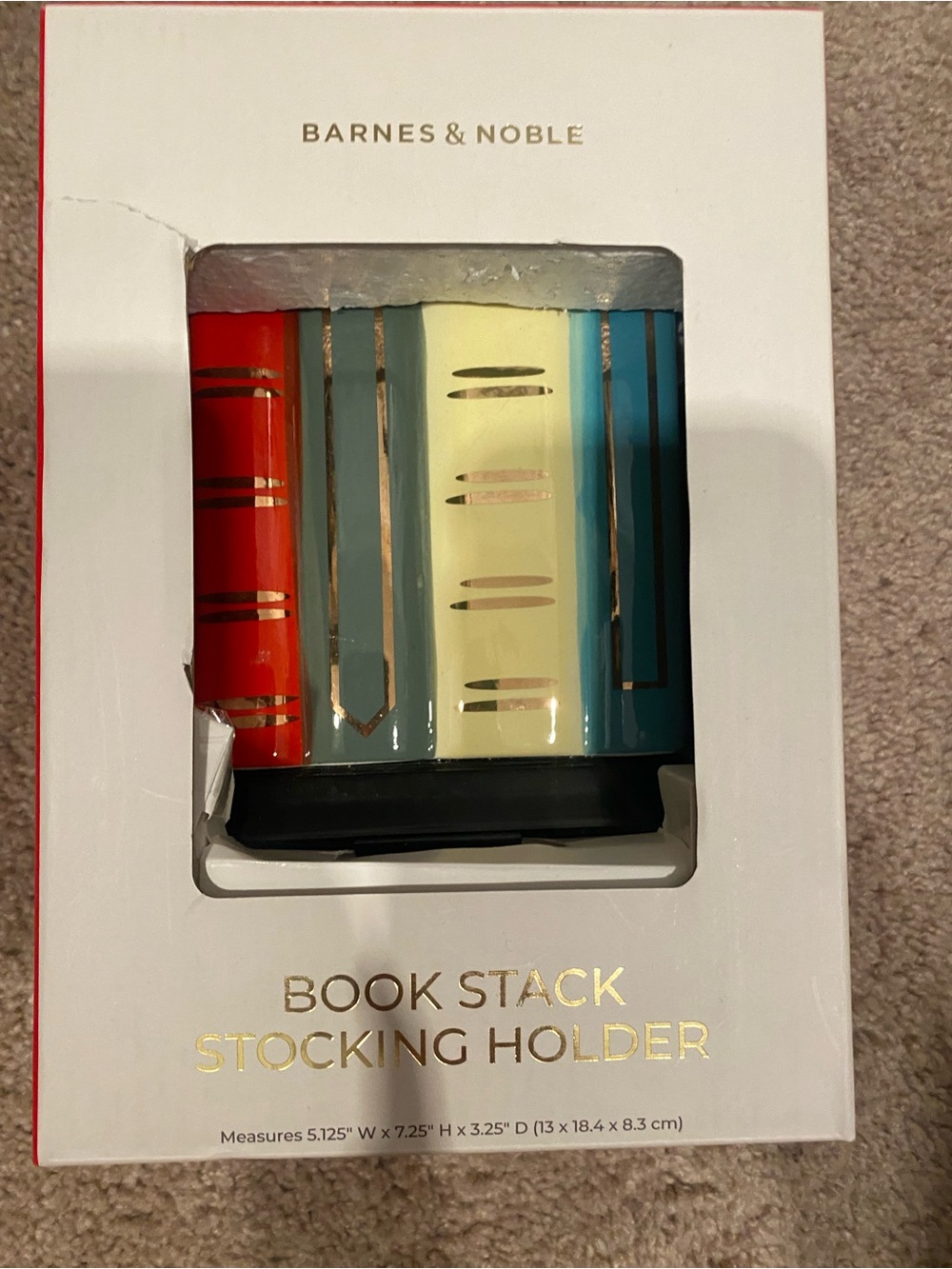 Barnes & Noble Red, Teal, Cream & Blue Book Stack Stocking Holder